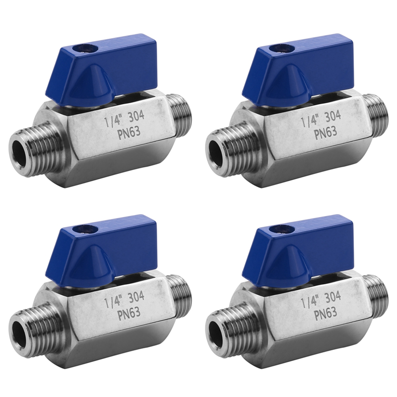 NAMUNY 4X Stainless Steel Ball Valve - 1/4 Inch NPT Thread Male Small Mini Ball Valve (1/4Inch Male&Male)
