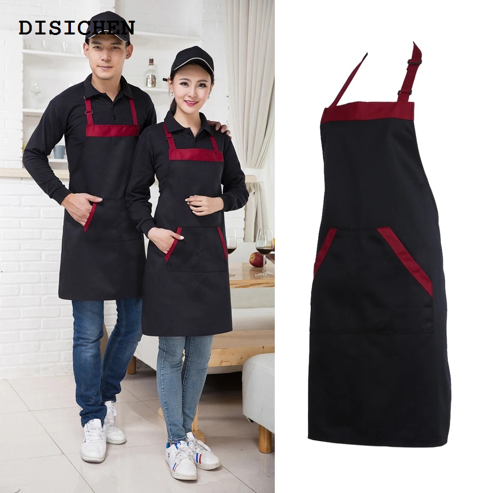 DISICHEN Waterproof Apron Polyester Washable Dual Pockets Unisex Kitchen Household Cleanning Woman Work Cooking Dress Apron