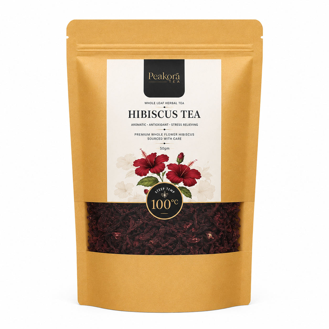 Peakora Hibiscus Herbal Tea | 100% Natural Dried Hibiscus Flowers | Caffeine-Free Herbal Tea | Rich Floral Flavor | No Preservatives | Premium Quality