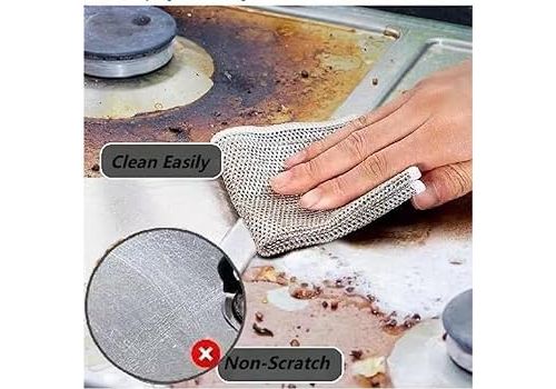 Pack of 5 Single Layer - Non-Scratch Wire Dishcloth, Multipurpose Wire Dish Washing Rags, Wire Cleaning Cloth, Wire Dish Towels for Dishes,