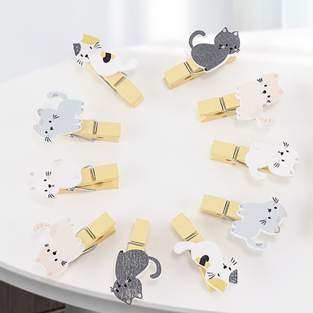 Durable Mini Wooden Clip DIY Kitten Clothespin Cartoon Multi-functional Photo Clip