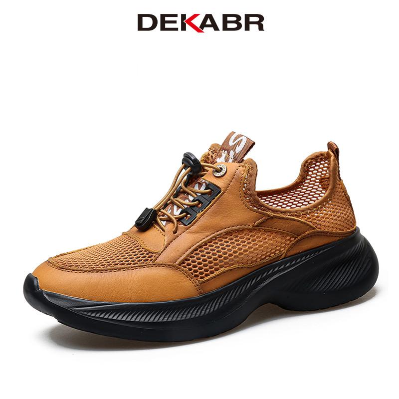 DEKABR Summer Men Casual Shoes Real Hide And Mesh Fabric Rubber Sole Lightweight Breathable Non Slip Lace Up Footwear