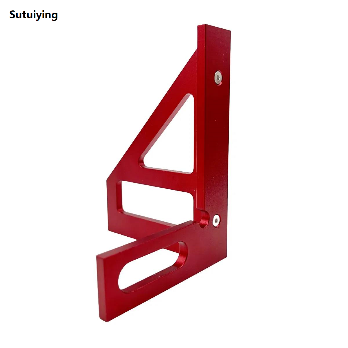Sutuiying Hot Sell Aluminum Alloy Red Miter Triangle Ruler 45°/90° Woodworking High Quality Square Protractor - 3D Multi Angle Layout Measuring Tools