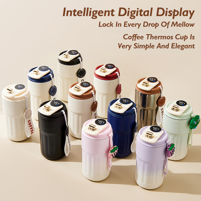 316, Vacuum Travel, Temperature, Portable Smart Thermos Mug with Display For, Water, Coffee Mug 450ml,
