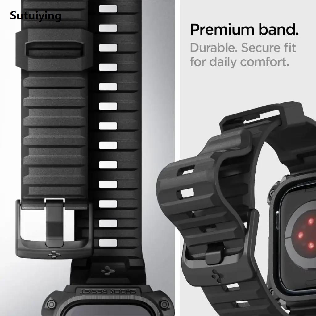 Sutuiying BY Sp Titanium Armor Pro Metal Case+Silicone Strap for iWatch Ultra2 2025 49 45 44mm Ultra 9 8 7 6 5 4 SE Metal Case with Band Strap