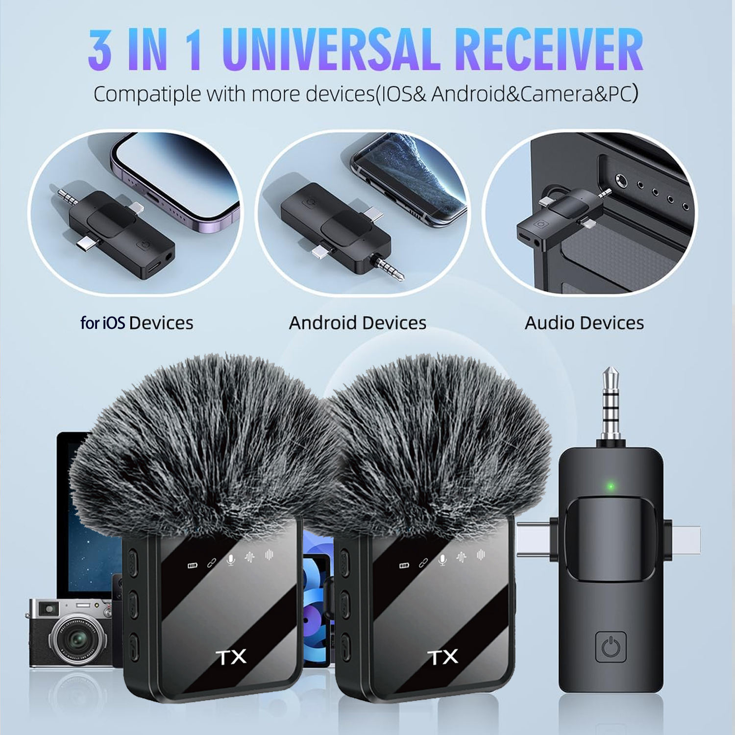 F11-2 Wireless Microphone - Dual TX Professional Lavalier Mic (Plug & Play)