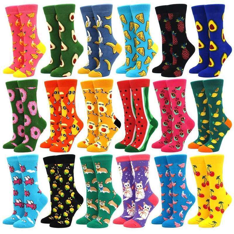 1 pair Hot Sales Funny Women Casual Cartoon Fruit Banana Avocado Lemon Egg Cookie Donuts Happy Haruku Skateboard Socks