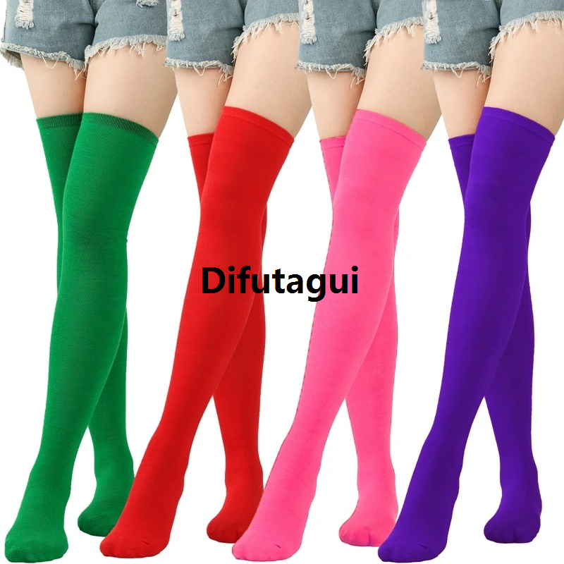 Difutagui Women Colorful Stockings Candy Color High Stocking Over The Knee Portable Long Socks Ladies Girls Tight Lingerie Cosplay Party Thigh Sock
