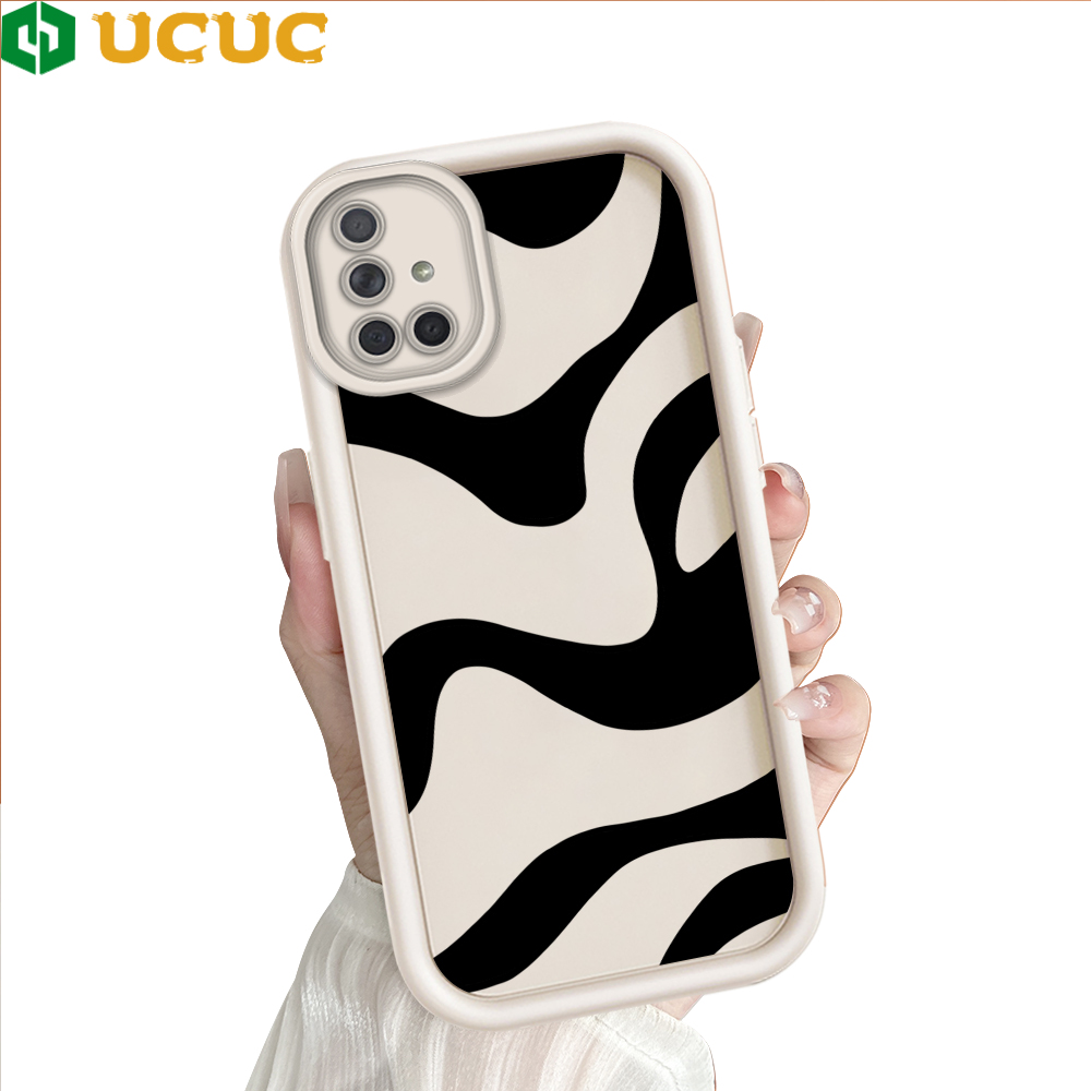 UCUC for Samsung A71 4G Back Cover Black White Stripes Ladder Camera Soft Rubber Protection Phone Case