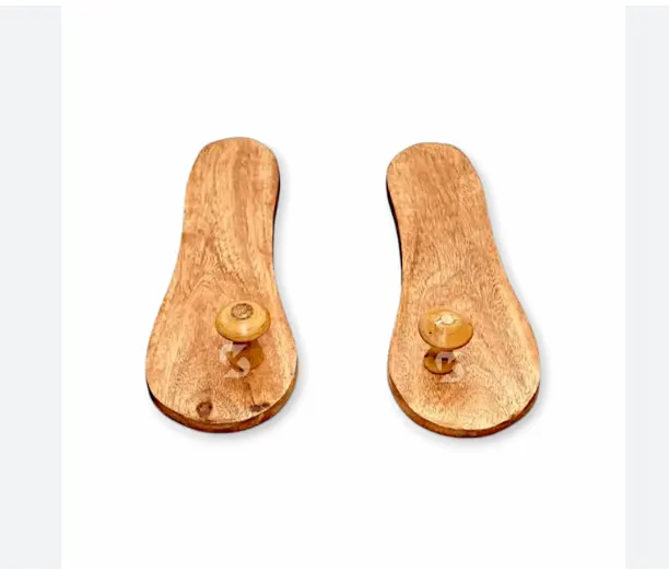 FR Handicraft Wooden Slippers Khadau Wooden Cave Slippers Unique Design khadau for Temple Decoration Pooja Room Charan Paduka Khadau - 10 inch Kharam Slipper