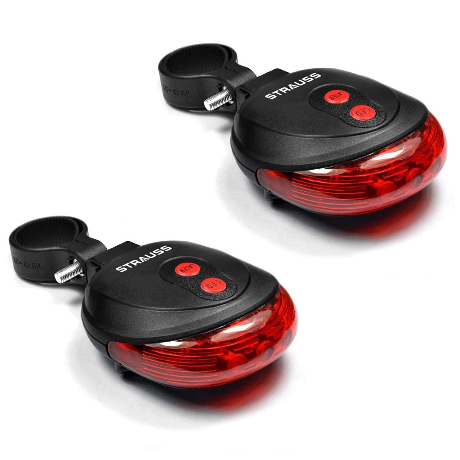 Strauss Bicycle Tail Light | Bicycle LED Tail Light with Laser | Waterproof Rear Bike Light with 3 Light Modes | Cycling Safety Light| Ideal for Road, Mountain, and Commuter Bikes | Bicycle Laser Tail Light with Inbuilt 2 Laser and 5 LEDs