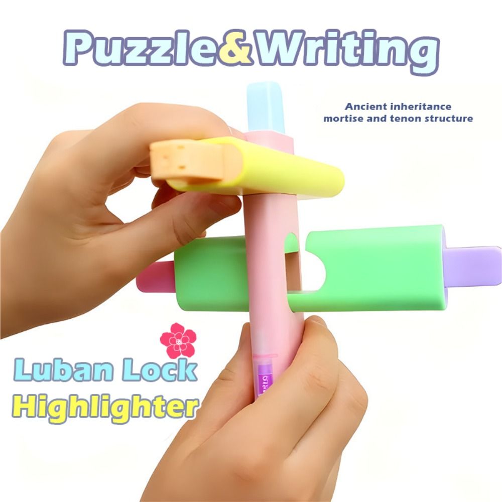 Quick-Dry Luban Lock Highlighter Dual-Tip Dual-Color Puzzle Fluorescent Pen Stationery Art Panting Pen Back To School