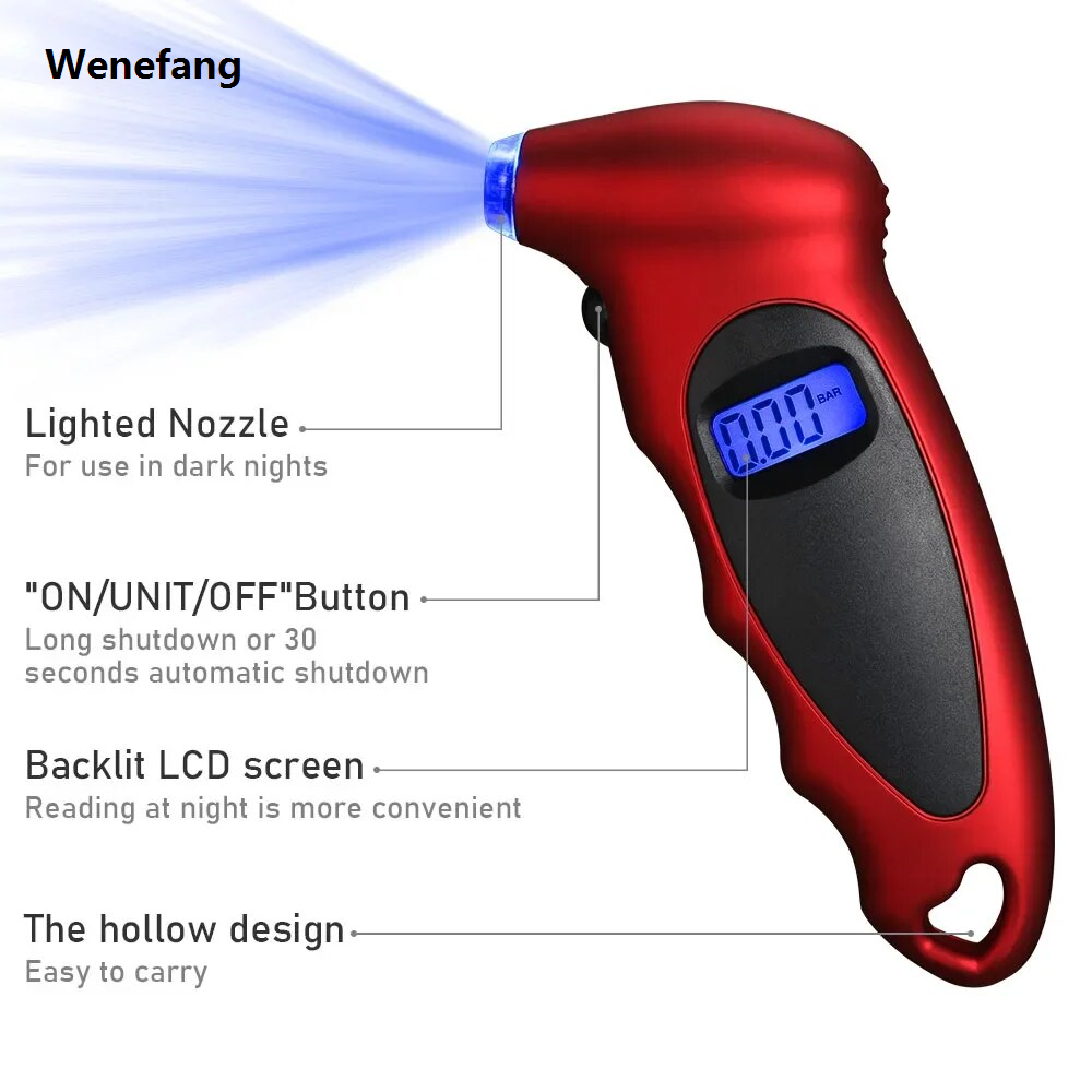 Wenefang Car Portable Digital LCD Display Tyre Air Pressure Gauge Tester Bargain price Handheld Backlight High Precision Tire Monitoring Safety Tool