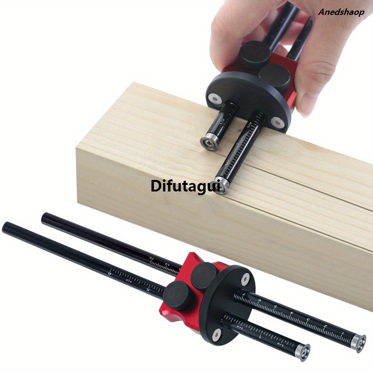 Difutagui Double Head Wheel Marking Gauge Aluminum Parallel Line Drawing Tool Profesional Bargain price Woodworking Marking Scriber Ruler w/Graduated Inch MM Scale