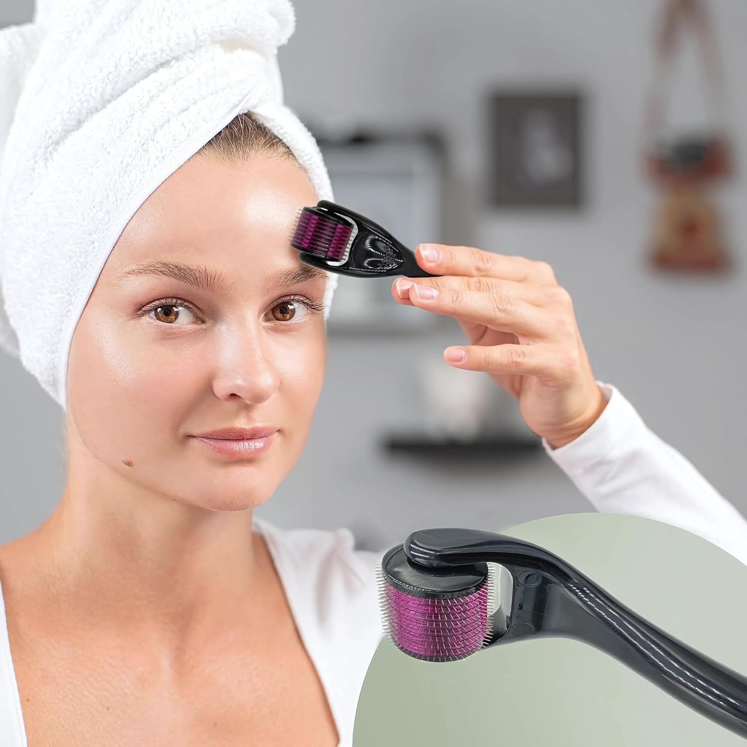 Derma Roller for Hair and Beard Regrowth - 540 Micro 1mm Titanium Alloy Needles - Reduces Fall & Stimulates Follicles for Men and Women