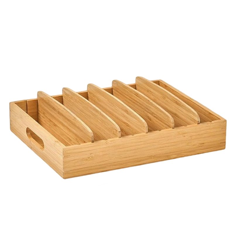 Kitchen Cabinet Organizer Container Lids Bamboo Drawer Box with Adjustable Dividers, Kitchen Storage and Organization