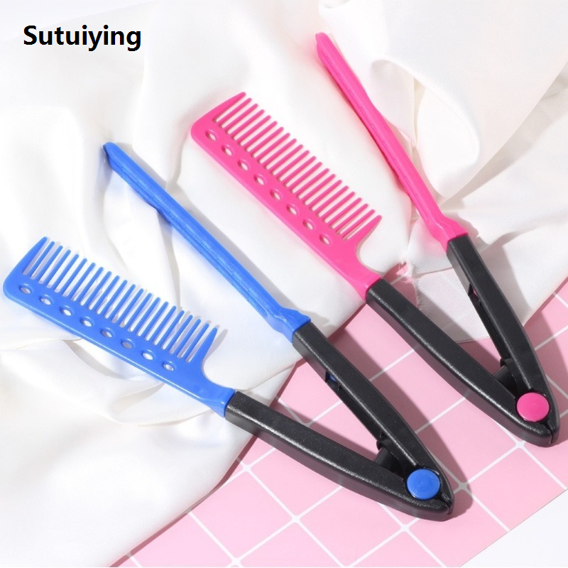 Sutuiying V Type Washable Folding Hair Straightener Comb Hairdressing Brush Original Comb Hair Styling Clip Tool Barber Accessories Comb for Hair