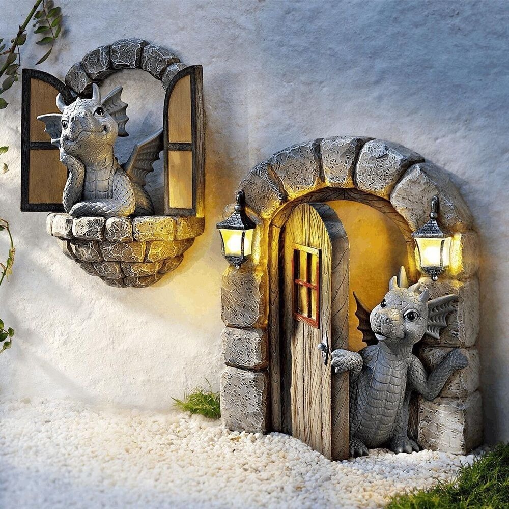 Portable Resin Statue Reading Dragon Statue 3 Colors Elf Out Statue Tree Hugger Statue Garden Decoration