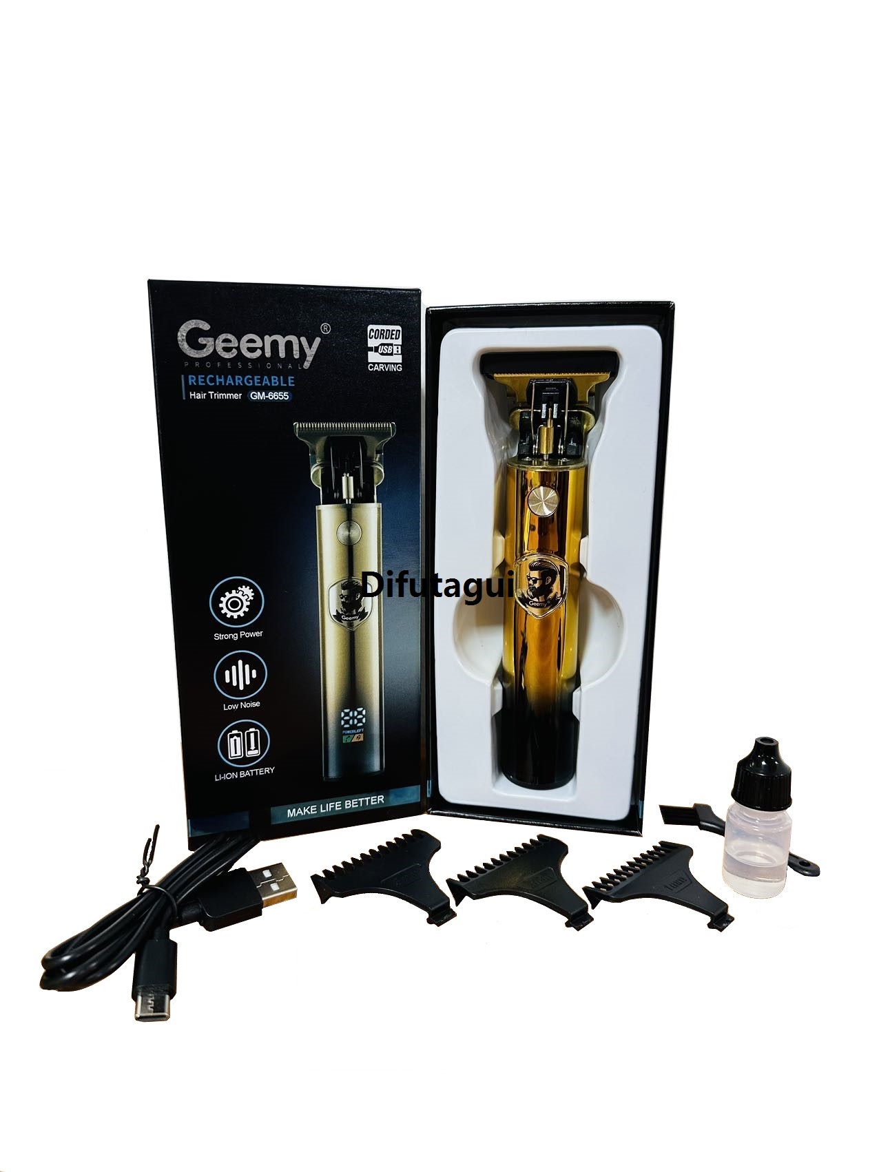 Difutagui Geemy Professional Rechargeable Portable Vintage Hair Trimmer - Gm 6655