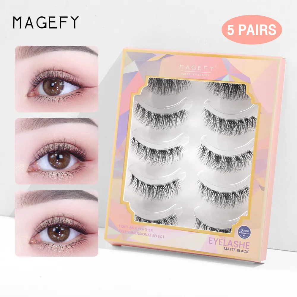 MAANGE MAGEFY 5 Pair Natural Eyelash Extension Complete Set Hand-made Imitated Mink False Eyelashes MGY7217