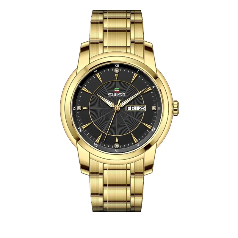SWISH SW0107 Business Complete Calendar Diamond Stainless Steel Quartz Watch For Men