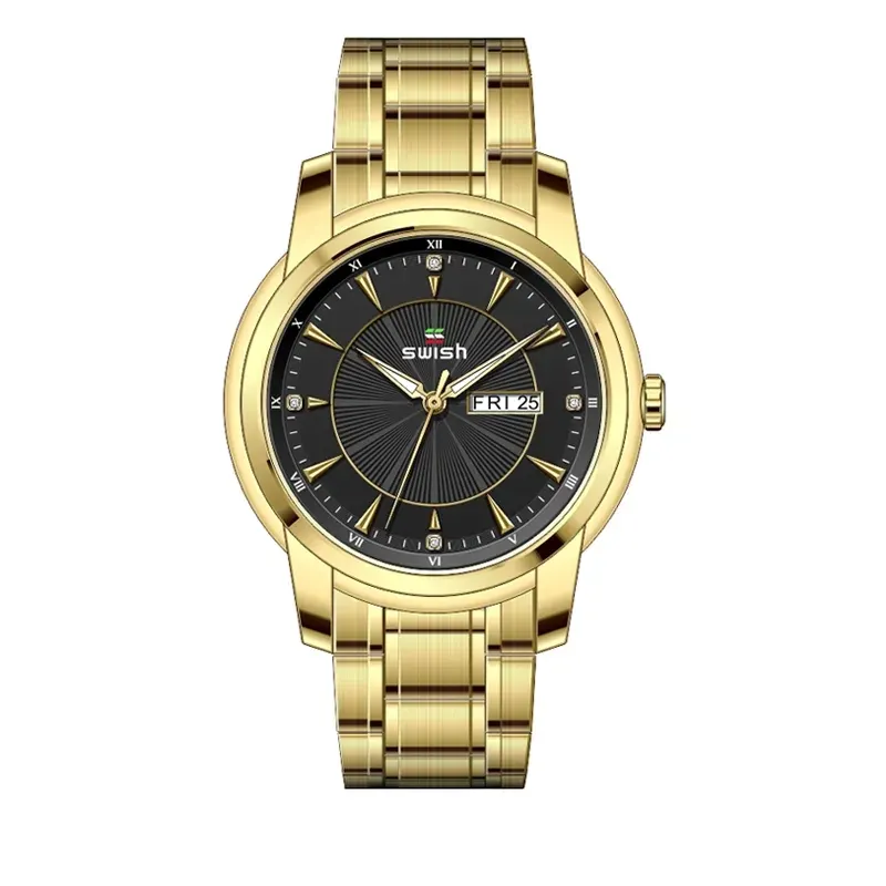 SWISH SW0107 Business Complete Calendar Diamond Stainless Steel Quartz Watch For Men