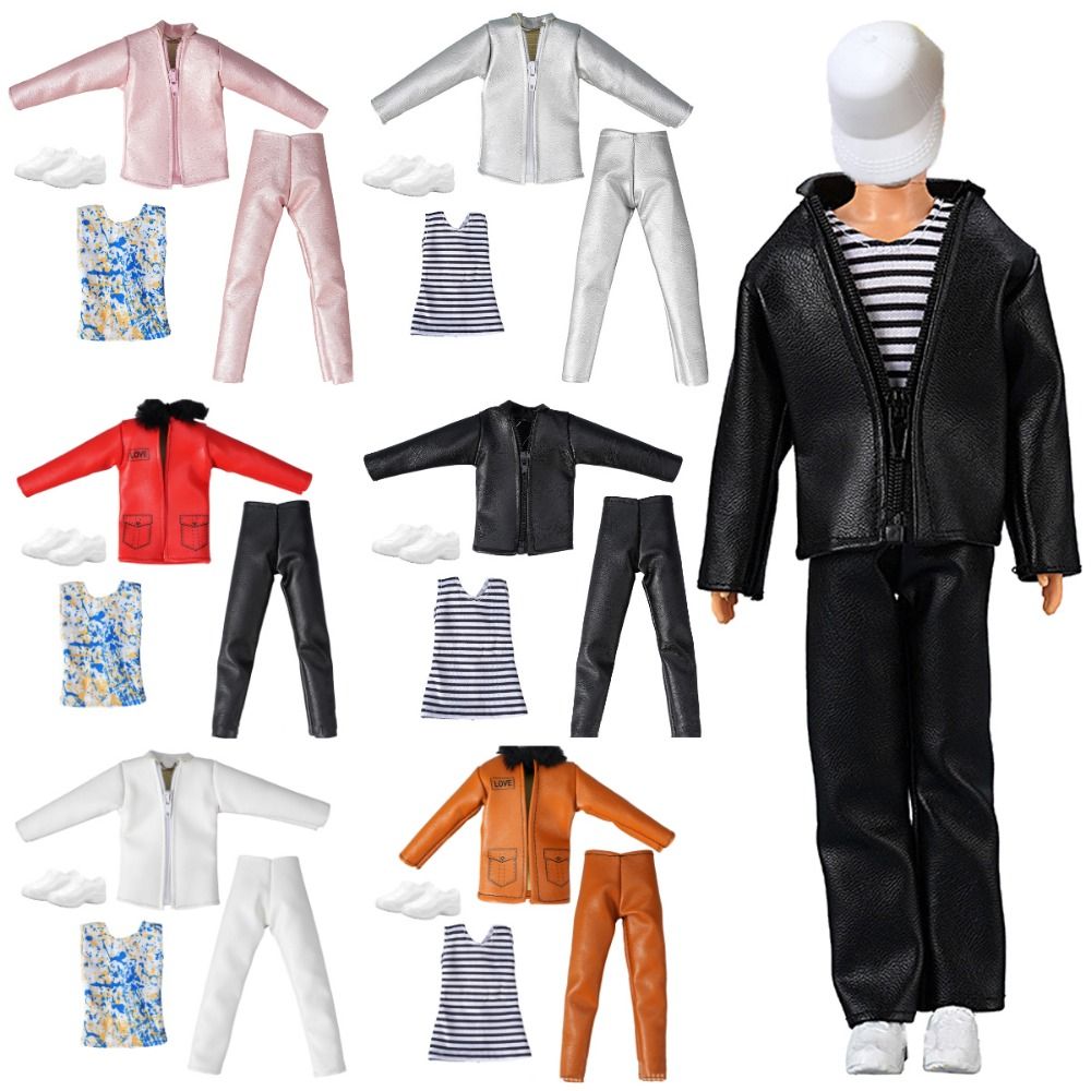 New 1/6 30cm/11" Doll Clothes PU Leather Vest Mini Male Jackets Pants Sports Shoes Fashion Doll Sport Suit Toys