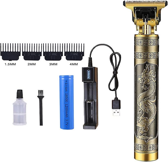 Vintage T9 USB Rechargeable Professional Stainless Steel Blade Hair Trimmer Clipper With 4 Limit Comb