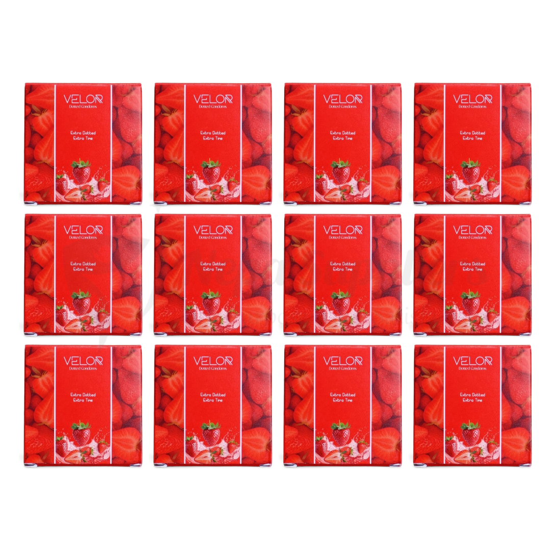 VELOR | Dotted Condoms | Extra Dotted Extra Time | Chocolate Flavor | 3 Pcs | Pack of 12