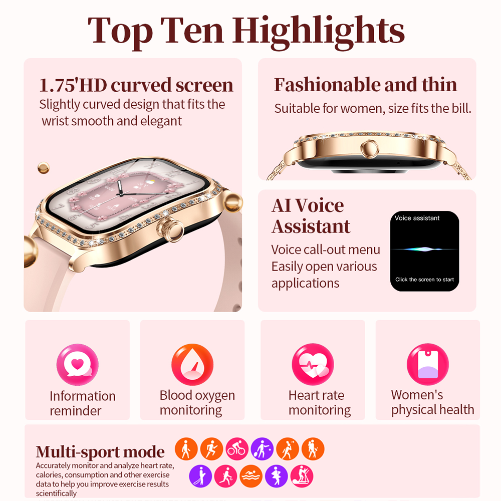 Linman New For HUAWEI FIT3 Smart Watch Women 1.75| HD Display Heart RaBargain price te Sport Fitness IP68 Waterproof BT Call Smartwatch For Lady Gift