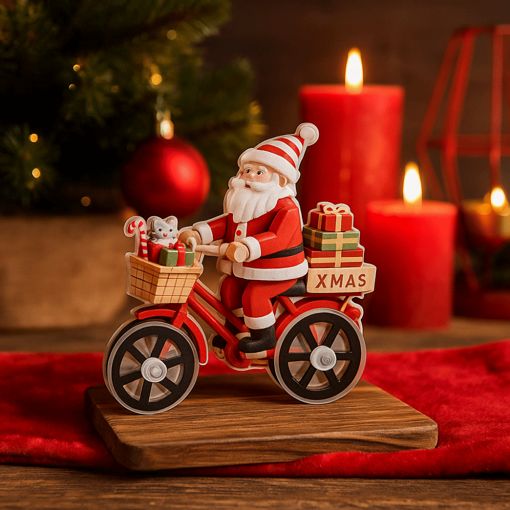 Christmas Decorations Acrylic Santa Claus Figurine Cartoon Decorative Christmas Snowman Figurines Cute Snowman Bicycle Decoration Office