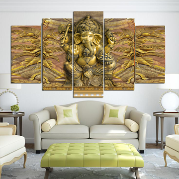 5 Piece Panel Krishna Love Wooden Art Wall Hang Canvas Decor by Shreeniti