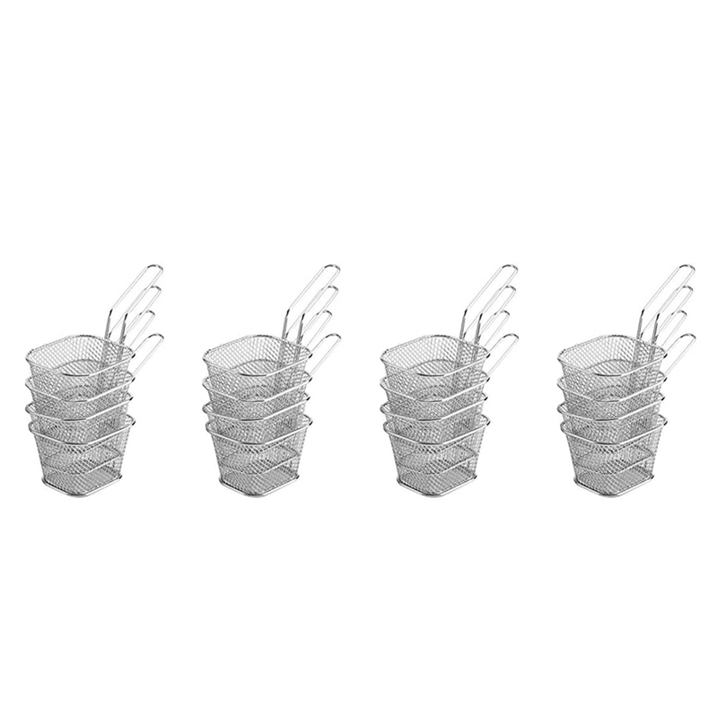16X Fry Baskets, Mesh Wire French Fries Chip Basket Net, Food Presentation Baskets French Fry Holder for Kitchen C