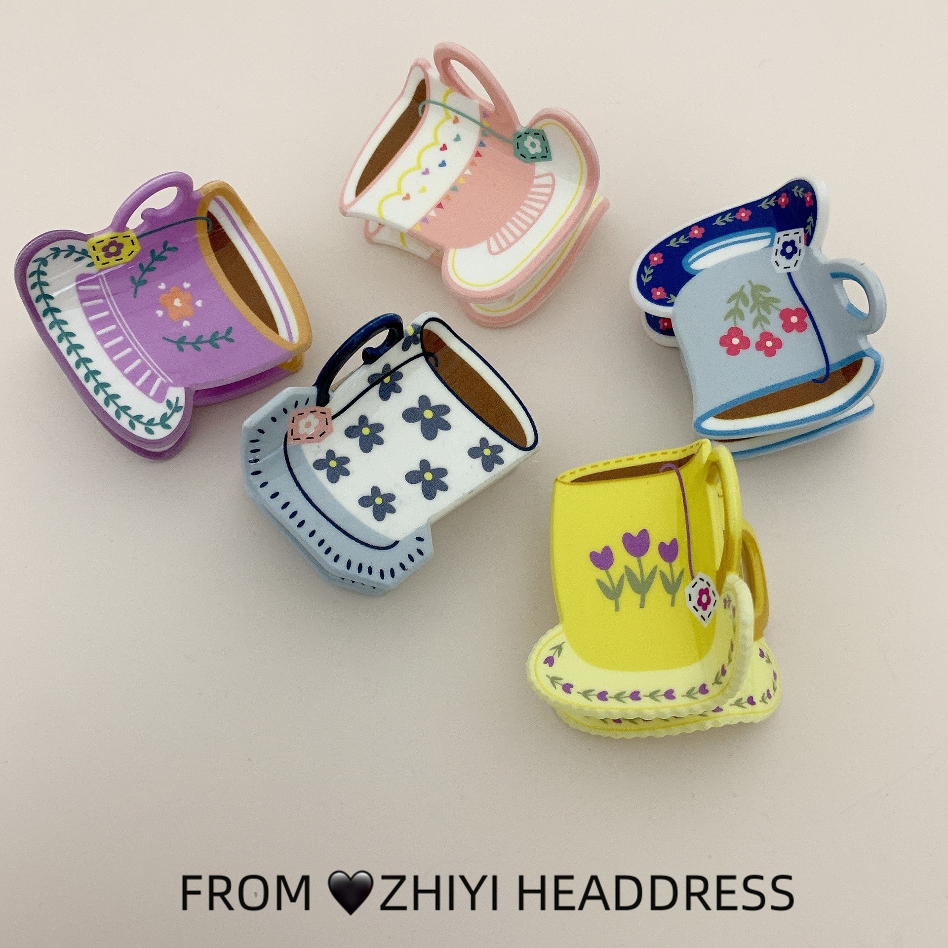 New Sweet and Fresh Coffee Cup Flower Grab Dopamine Girl Shark Clip Cute Hair Scratch Ponytail Clip Hair Ornament