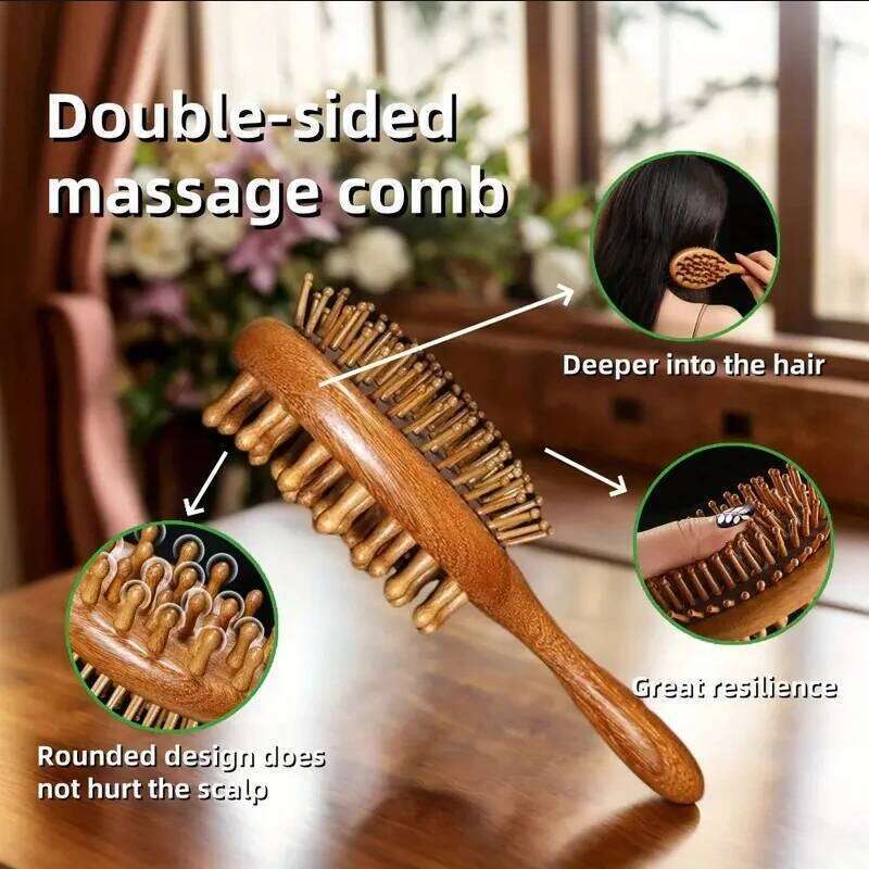1pc Double Sided Air Bag Anti Static Scalp Wood Premium Wooden Massage Comb - Whole Body Use