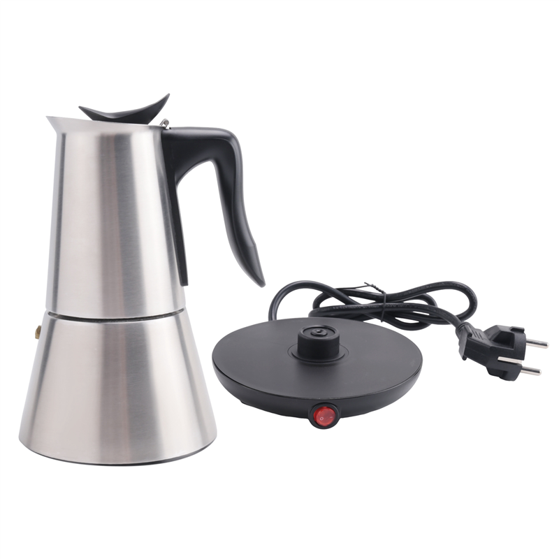 ARELENE Electric Stove Espresso Maker Moka Pot 6 Cups Percolator Coffee Pot Electric Stainless Steel Classic Cafe Maker EU Plug