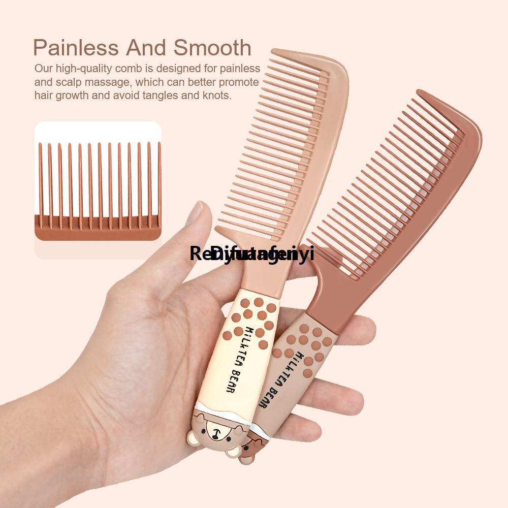 Difutagui Milk Tea Bear Hairdressing Fine Tooth Anti Static Combs Cute Round 【2025 2025 Version】 Mirror Small Bear Pattern Makeup Mirror Salon Beauty Tools