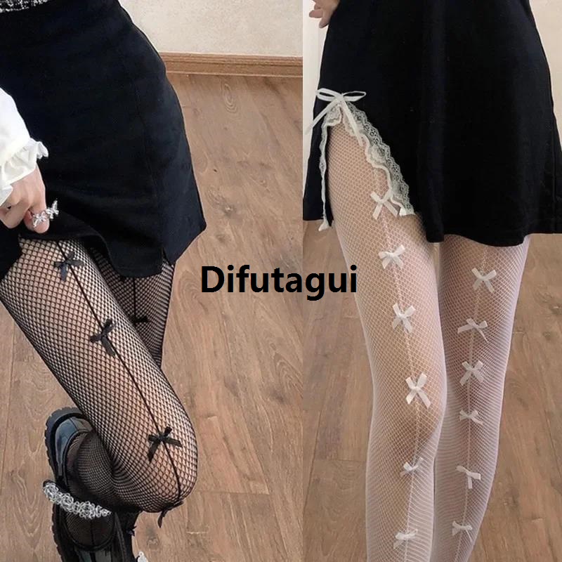 Difutagui 1/2pairs Black White Hollowed Stockings Women Gothic Lace Mesh Affordable Bottomed Pantyhose Classic Flower Bottomed Fishnet Tights
