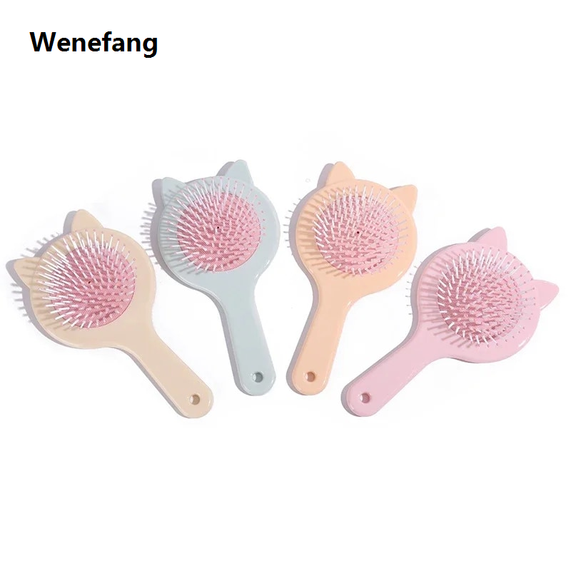 Wenefang Women Korean Cute Candy Cat Ear Anti-screw Styling Hair Brush Baby Untangling Air Cushion Massage Makeup Comb Health Care Tools