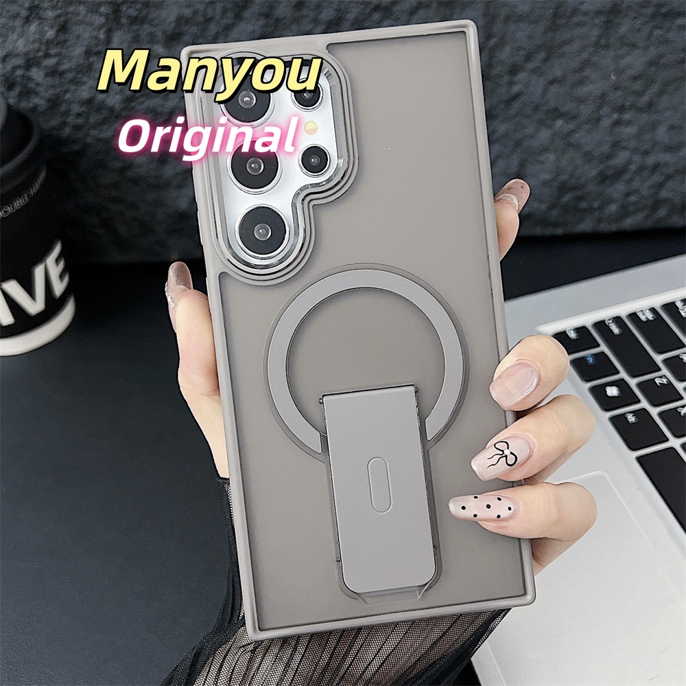 Manyou Manyou Magsafe Folding Stand Holder Luxury Matte Translucent Case For Samsung S25 S24 S23 Ultra FE Plus Wireless Charging Back Cover
