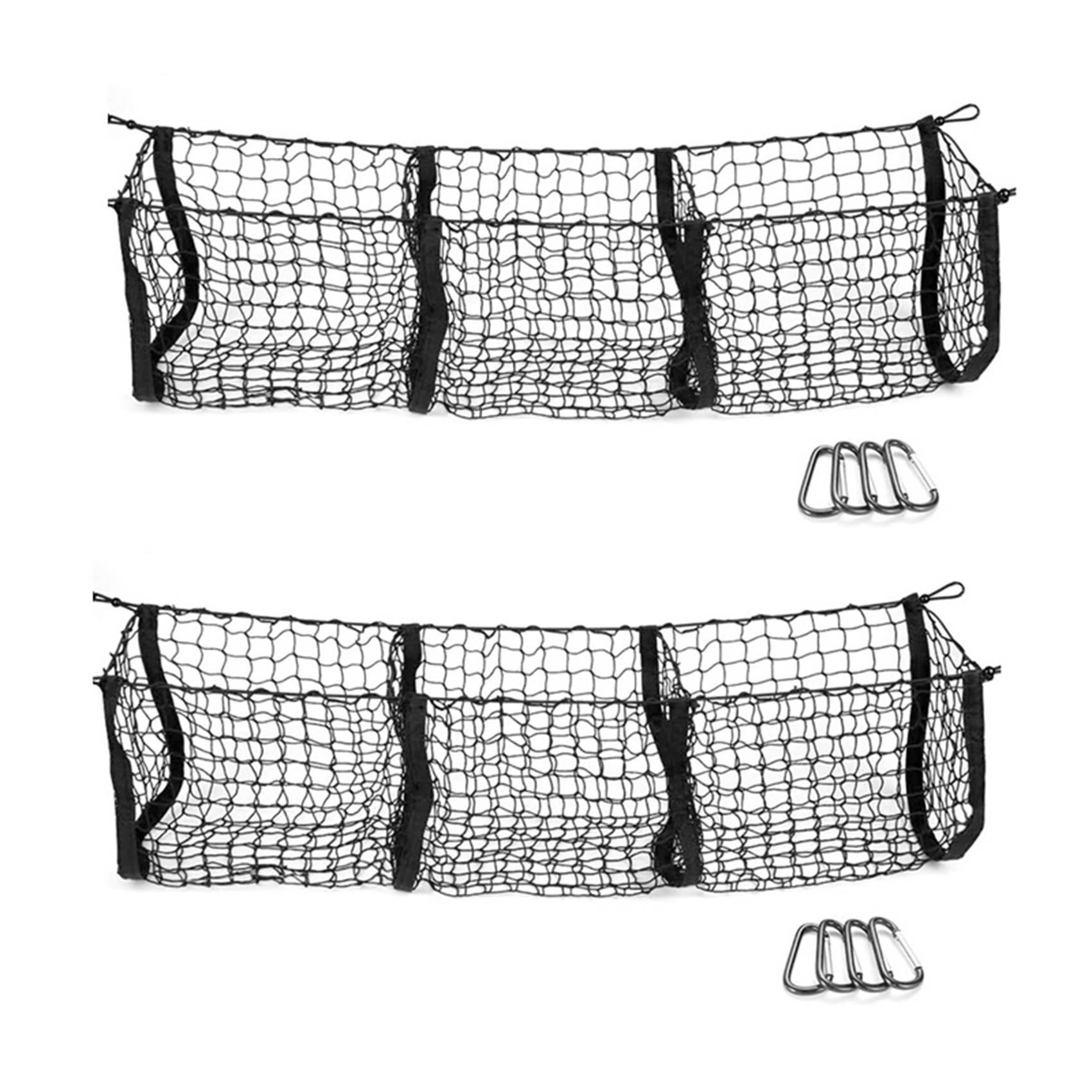 JINMY 2X Pocket Trunk Storage Bag Storage Heavy Cargo Net Suitable for Car SUV Pickup Bed Black Mesh Belt 8 Hooks and Loops