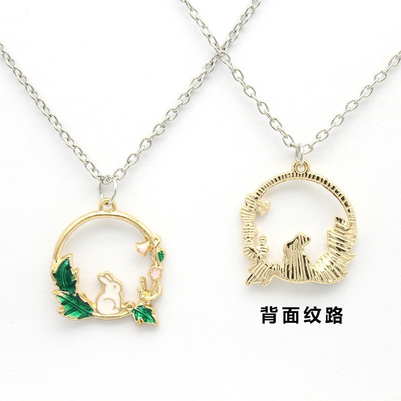 【New Arrivals】New Style Simple Elegant Round Wreath Hollow White Rabbit Necklace Mori Girl Fresh and Cute Oil Dropping Carrot Clavicle Chain