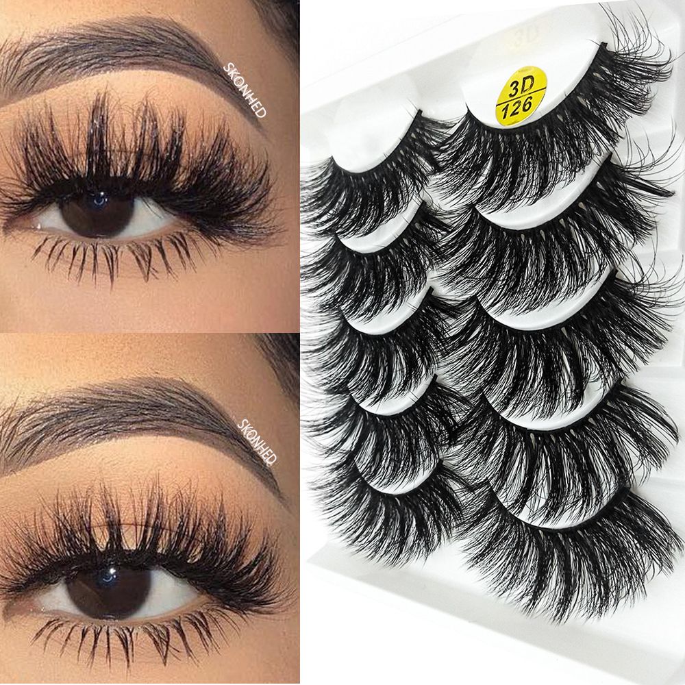 SKONHED 5 Pairs Woman Fluffy Natural Eye Lash Extension False Eyelashes 3D Faux Mink Hair Crisscross
