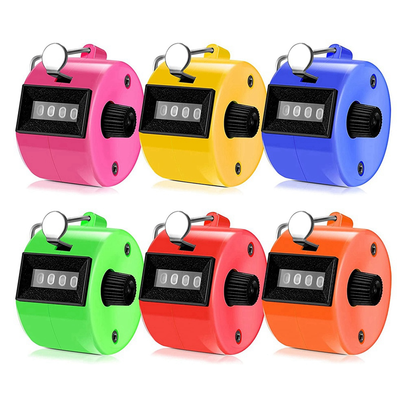FORIDE 6 PCS Hand Counter 4 Digit Mechanical Palm Click Counter Assorted Color Hand Hold Counter Clicker with Metal Finger Ring