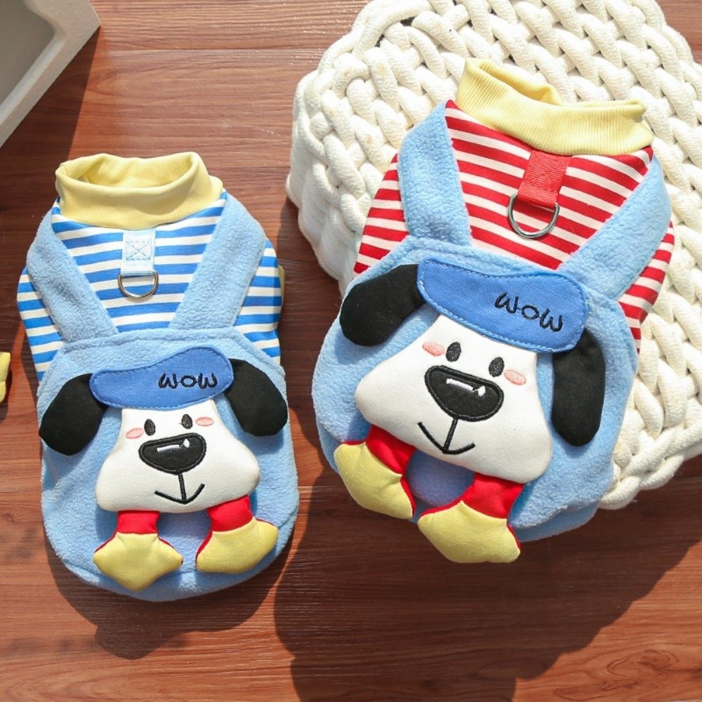 Cute Striped Pattern Dog Hoodies Winter Apparel Cartoon Dog Puppy Costume Red Blue Thickened Dog Outerwear for Small Dogs