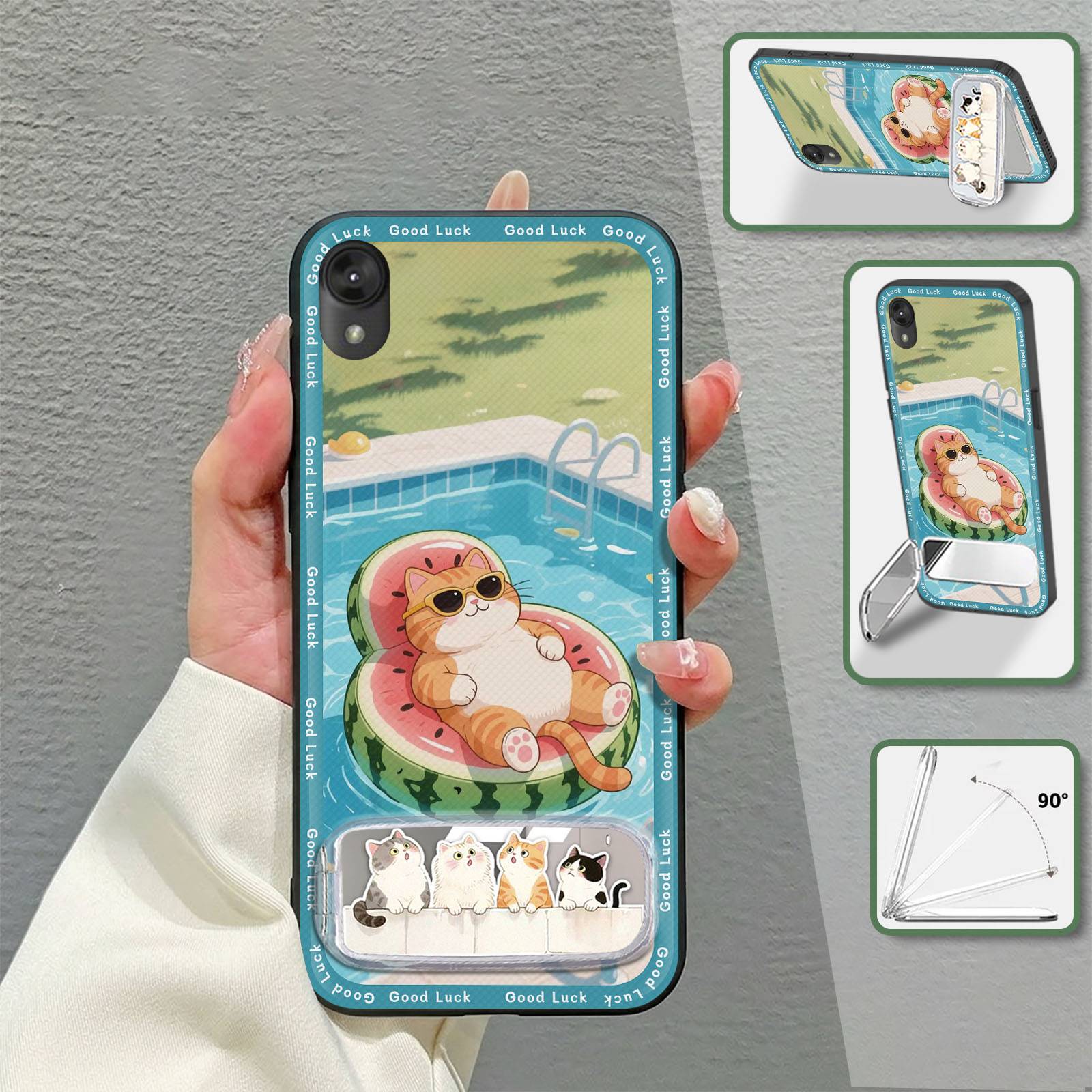 Makeup Mirror Waterproof Phone Case For MOTO E6 Mirror Durable Phone Holder Embroidery TPU Plush Soft case Cloth Patch