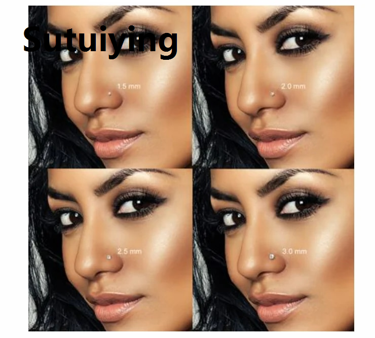 Sutuiying 1PC Fashion Stainless Steel Crystal Nose Septum Piercing Studs 20G Mini Nose Ring Earrings Studs Body Piering Jewelry For Women