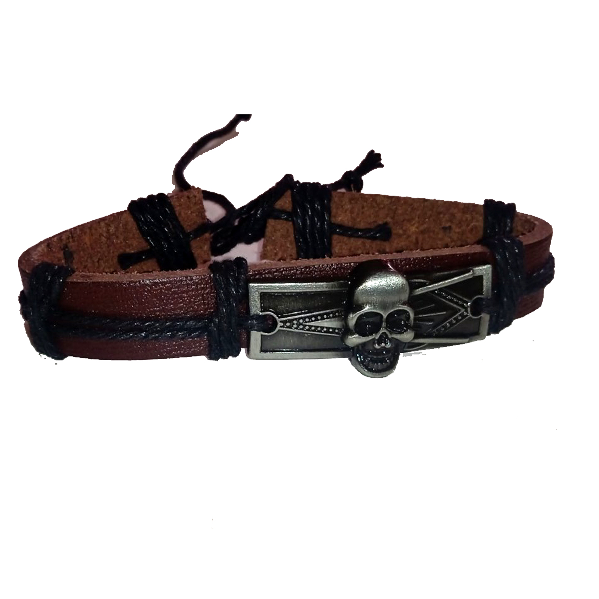 Bracelet Handmade Black Genuine Leather Cross Engraved Leather Bracelets