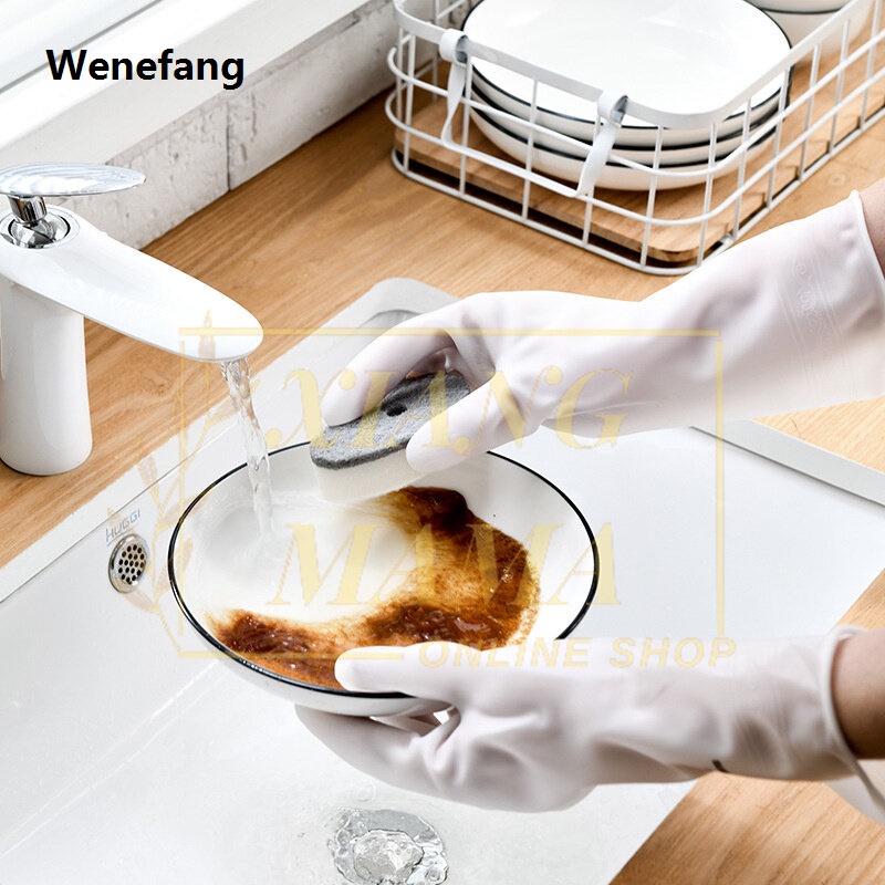 Wenefang 263 #1 Pair Latex PVC Hand Glove Dishwashing Gloves Waterproof Kitchen Clothes Cleaning Gloves Hand Protection Glove #防滑家务手套
