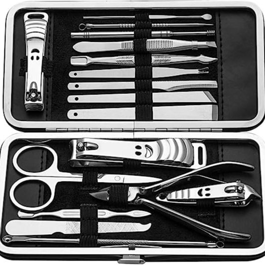 17Pcs Stainless Steel Nail Clipper Tool Kit Gift for Men/Women Include Cuticle Remover with Portable Suitcase